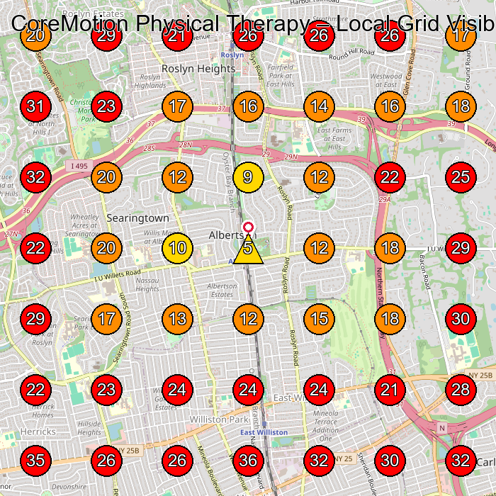 CoreMotion Physical Therapy GeoGrid visibility map for Physical Therapy Clinic in Mineola